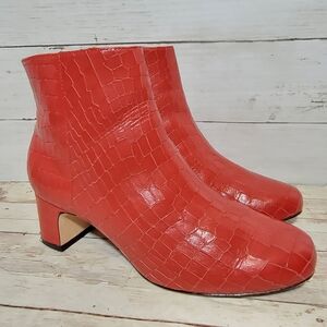 Joan Olaff Red Croc Leather Ankle Boots Women's Size 6